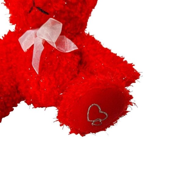 Red Valentines Day Bear Plush Heart Sparkly Bow 6.5 Inch - Picture 2 of 6